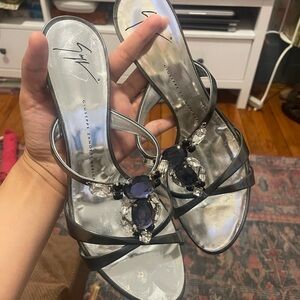 Giuseppe Zanotti Silver Heels with Elegant Design PATENT LEATHER!